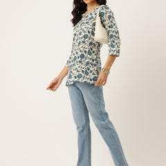 3/4 Sleeve Round Neck Vcut top White3 Colour
