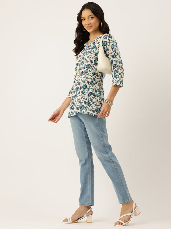 3/4 Sleeve Round Neck Vcut top White3 Colour