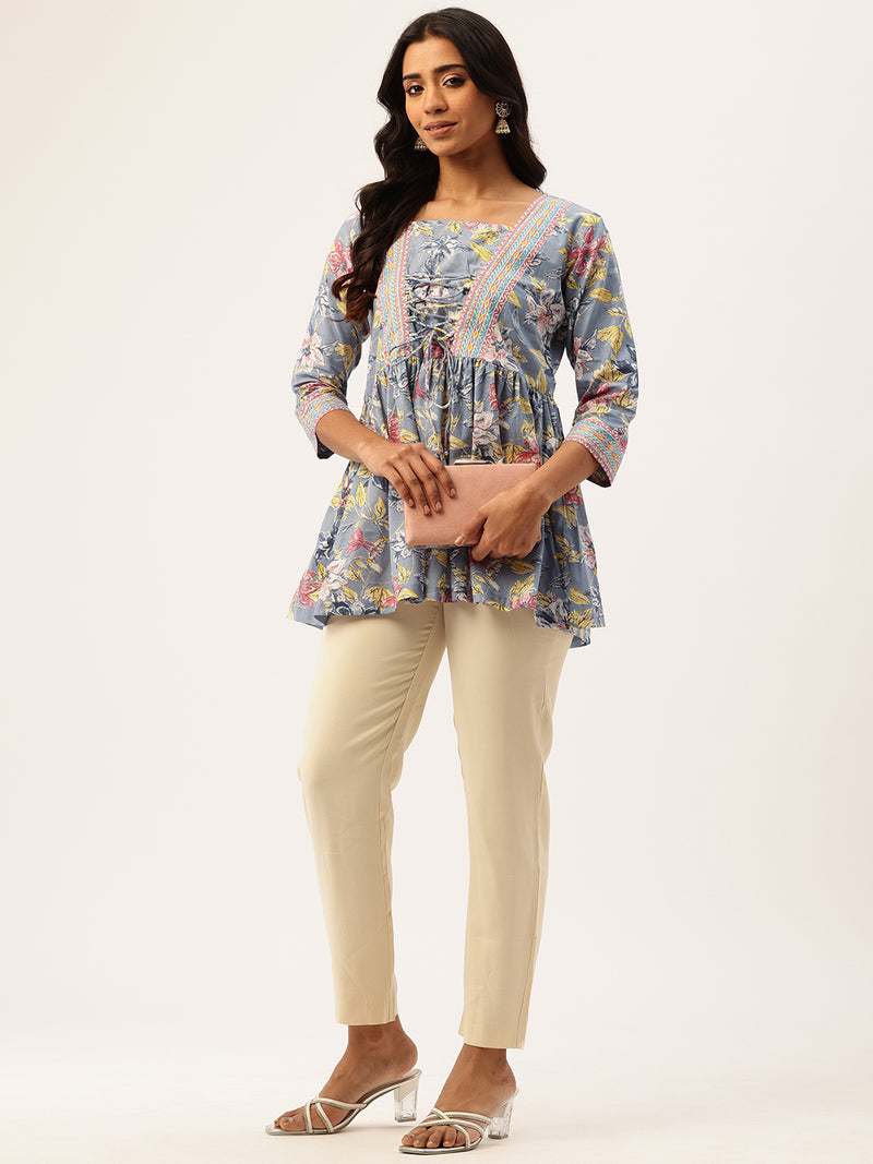 Princess Cut Top for Women - 3/4 Sleeves with Front Drawstrings