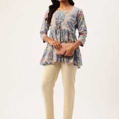 Princess Cut Top for Women - 3/4 Sleeves with Front Drawstrings