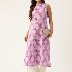 Cotton Printed Sleeveless Straight Long Kurti