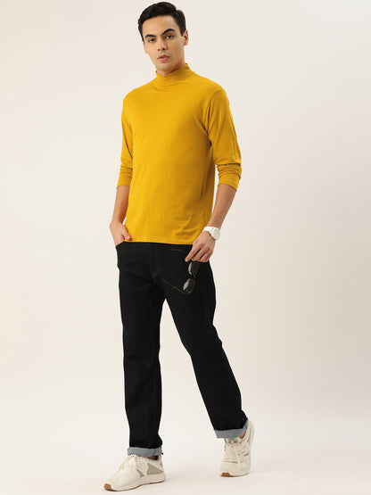 Men Mustard High Neck Bio Finish T-Shirt