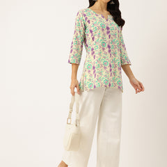 3/4 Sleeve Round Neck Vcut top White1 Colour