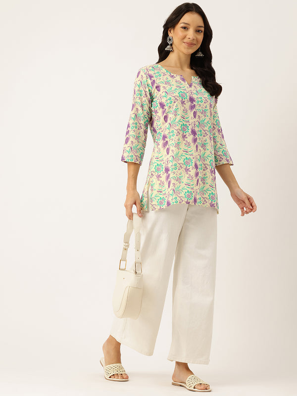 3/4 Sleeve Round Neck Vcut top White1 Colour