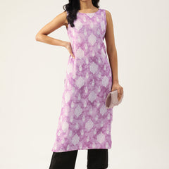 Cotton Boat Neck Sleeveless Straight Kurti