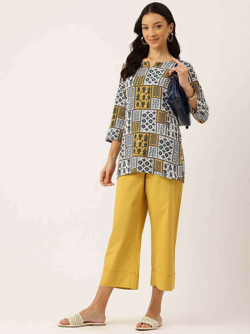 3/4 Sleeve Round Neck Vcut top White3 Colour