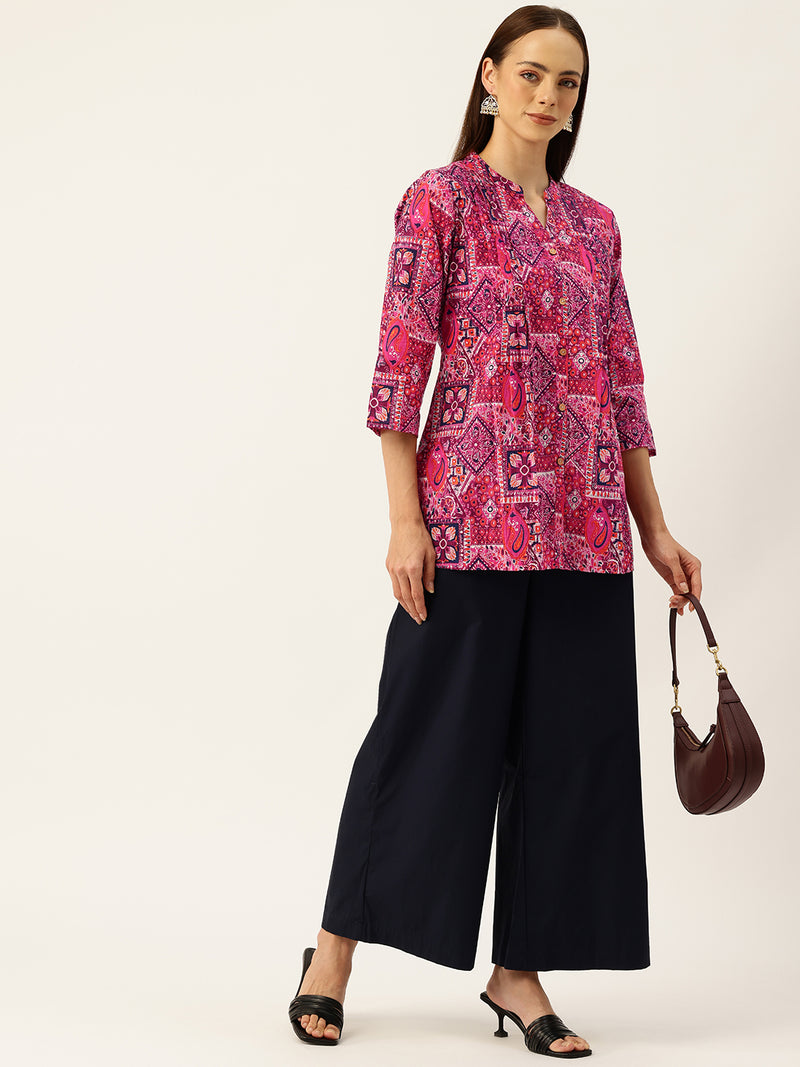 Elegant Mandarin Collar Printed Tunic – Stylish & Comfortable, Sizes