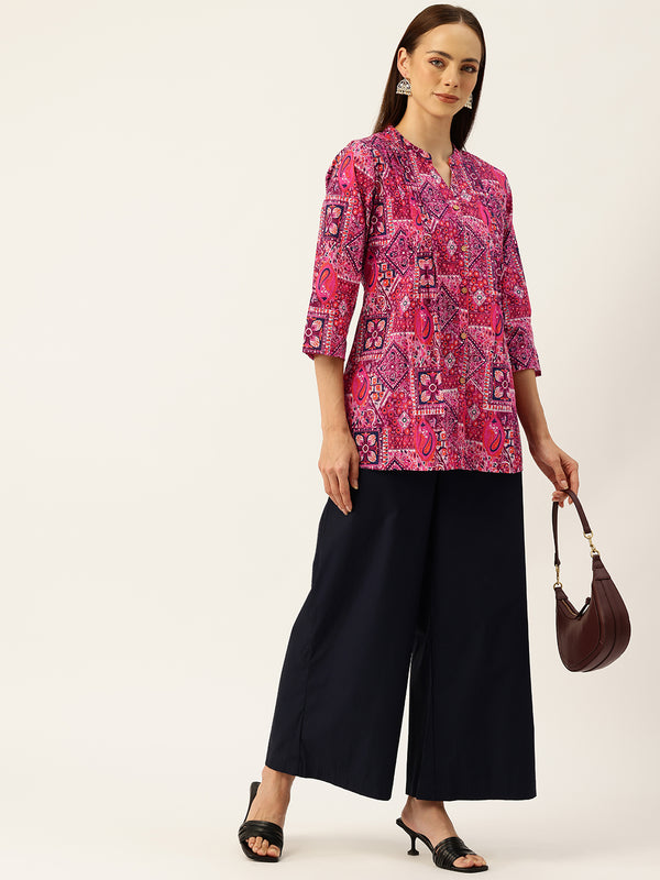 Elegant Mandarin Collar Printed Tunic – Stylish & Comfortable, Sizes