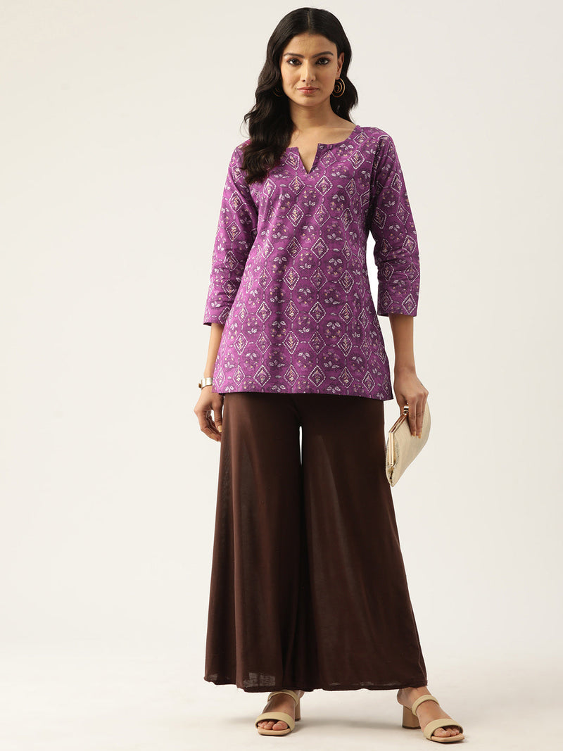 Cotton Printed V-Neck Short Kurti