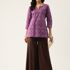 Cotton Printed V-Neck Short Kurti