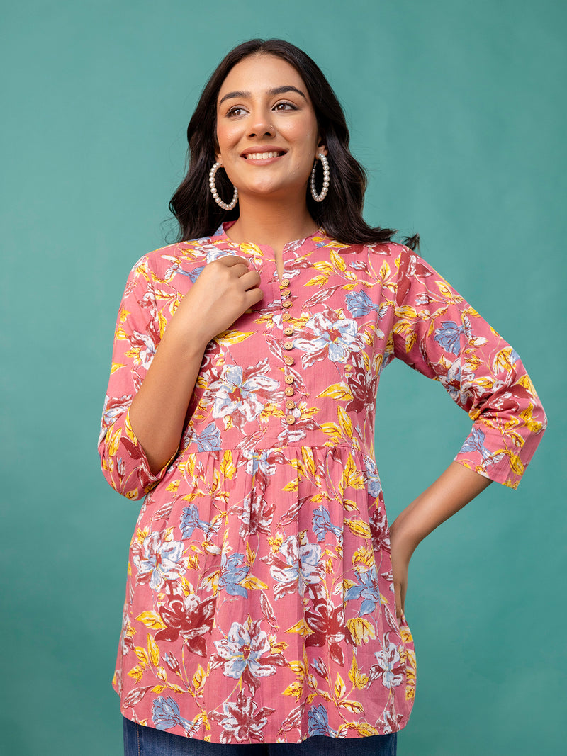 Tunic – Mandarin Collar, 3/4 Sleeves, Flattering Fit (Sizes S–XXL)