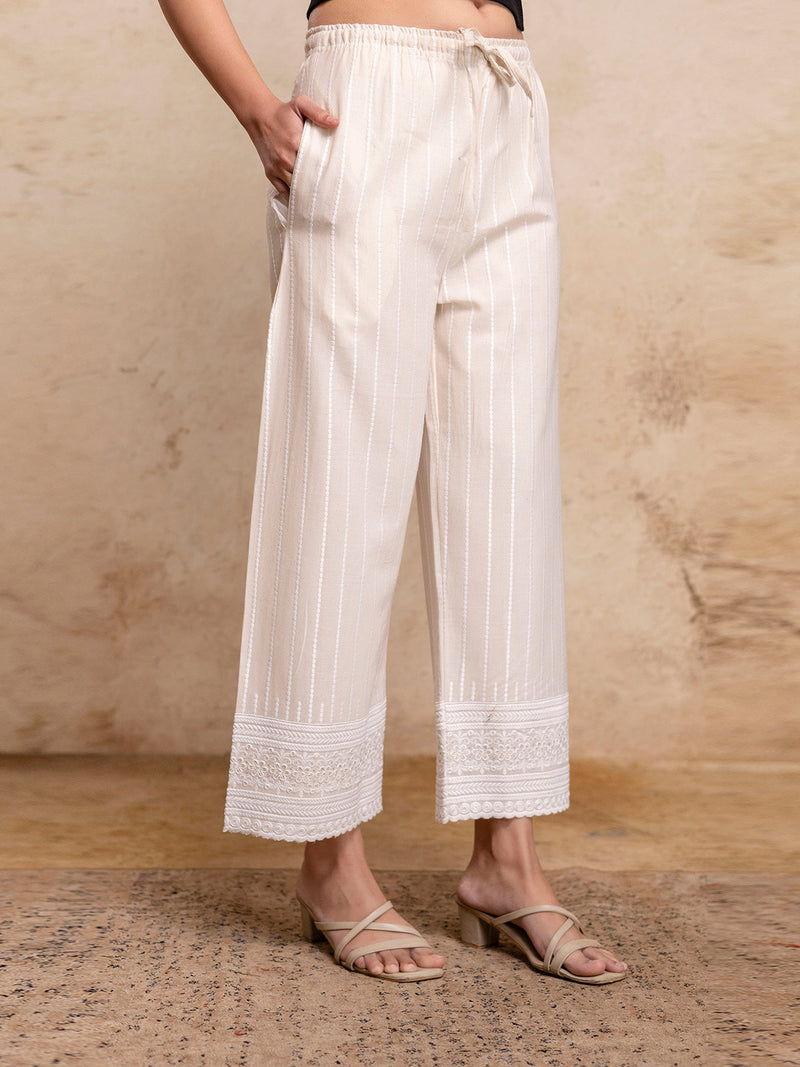 Women’s Cotton Embroidered Wide-Leg Palazzos | Soft, Breathable & Elegant