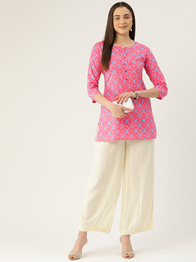 Floral Print 4 Button Straight Kurti