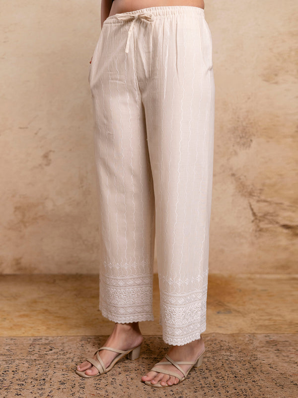 Women’s Cotton Embroidered Wide-Leg Palazzos | Soft, Breathable & Elegant
