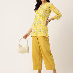 3/4 Sleeve Round Neck Vcut top Yellow Colour