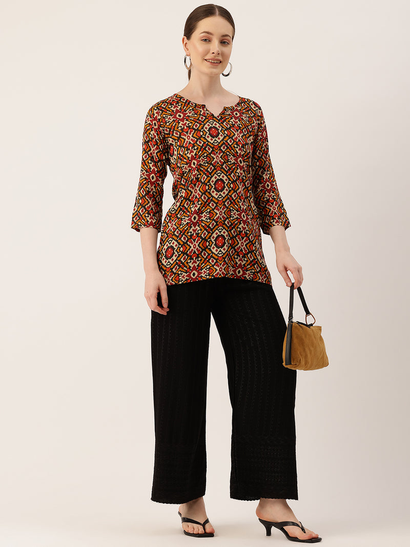 3/4 Sleeve Round Neck Vcut top Red Colour