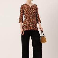 3/4 Sleeve Round Neck Vcut top Red Colour