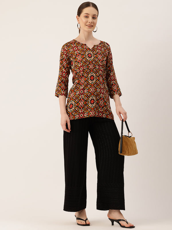 3/4 Sleeve Round Neck Vcut top Red Colour