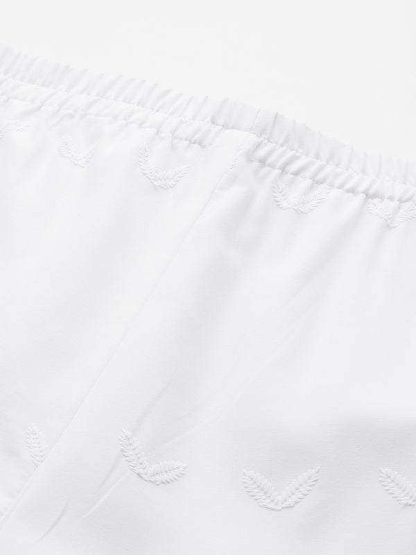 White Embroidered Palazzos–Fully Lined, Elastic Waist & Ankle-Length with Side Pocket