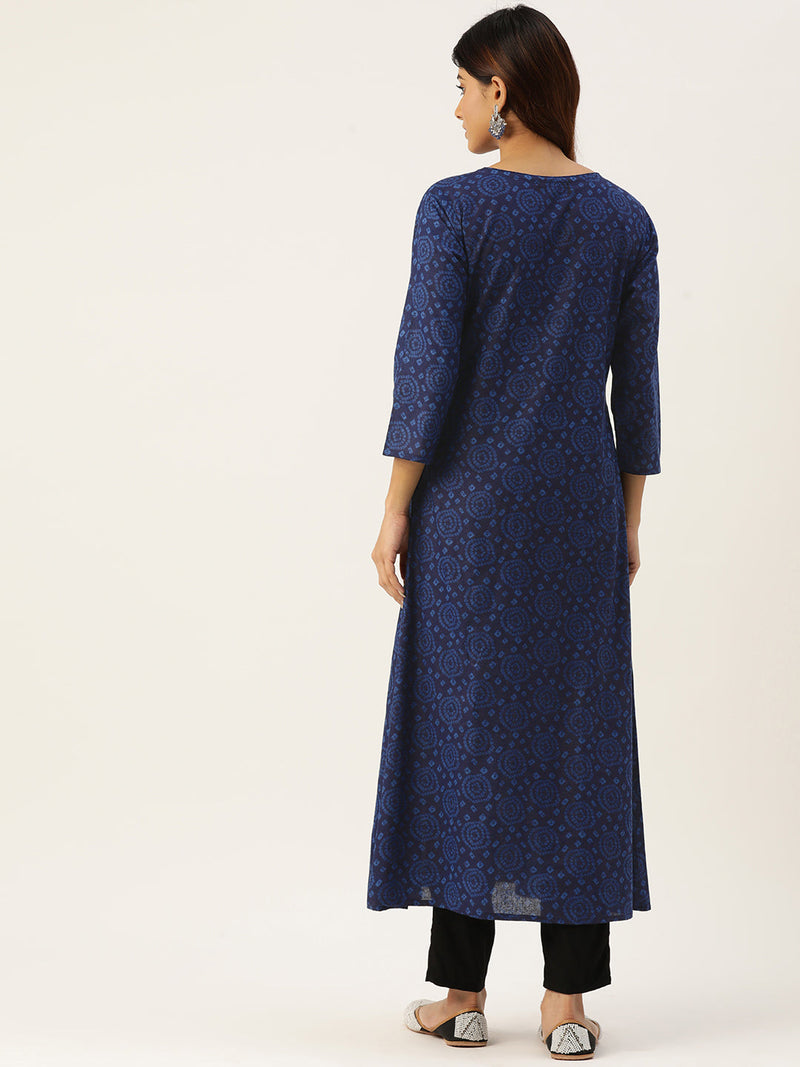 Floral Print 4 Button Angrakha Long Kurti