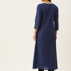 Floral Print 4 Button Angrakha Long Kurti