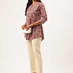 Inner Yoke Short Kurti for Women - Button Detail & 3/4 Sleeves