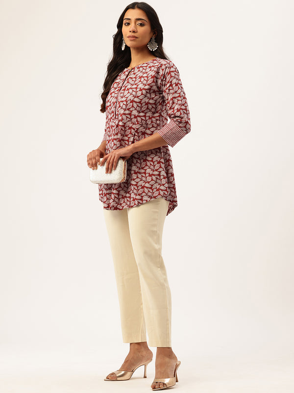 Inner Yoke Short Kurti for Women - Button Detail & 3/4 Sleeves