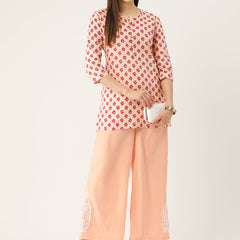 Floral Print 4 Button Straight Kurti