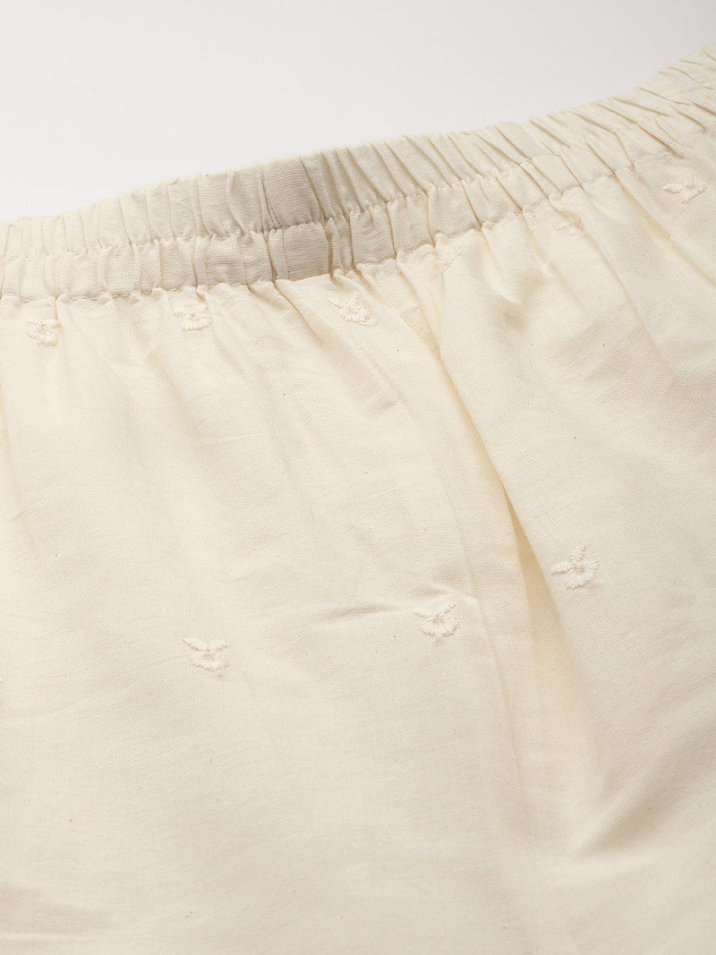 Beige Palazzos | Embroidered Elegnace With Elastic Waist & Single Pocket
