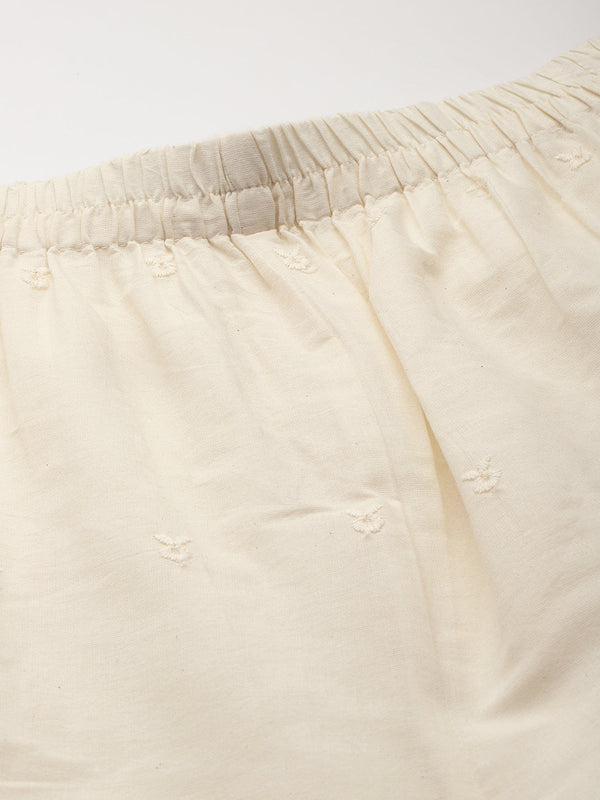 Beige Palazzos | Embroidered Elegnace With Elastic Waist & Single Pocket