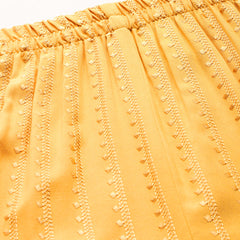 yellow Yellow Embroidered Cotton Palazzos–Elastic Waist & Ankle-Length with Side Pocket