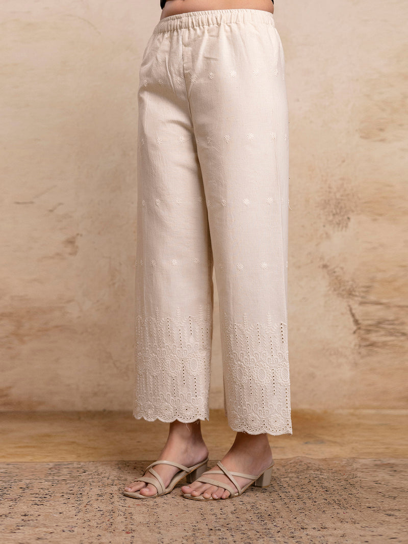 Women’s Cotton Embroidered Wide-Leg Palazzos | Soft, Breathable & Elegant