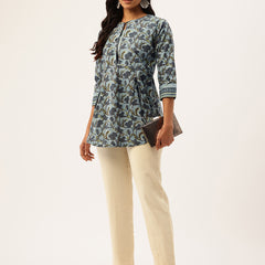 Inner Yoke Short Kurti for Women - Button Detail & 3/4 Sleeves
