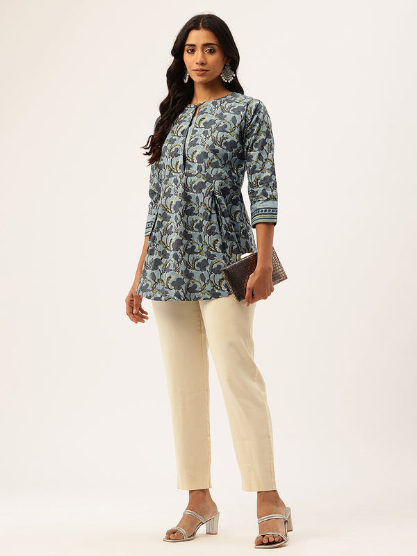 Inner Yoke Short Kurti for Women - Button Detail & 3/4 Sleeves