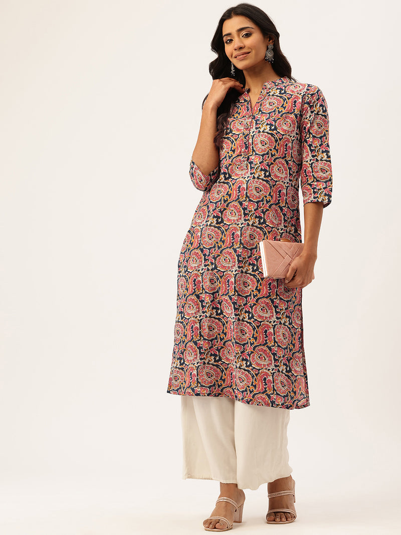Graceful Long Kurta with 3/4 Sleeves and Button accents A Perfect Fusion of Comfort and Style