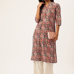 Graceful Long Kurta with 3/4 Sleeves and Button accents A Perfect Fusion of Comfort and Style