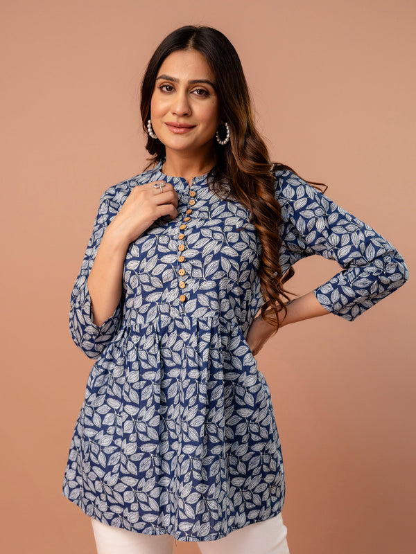 Top – Mandarin Collar, 3/4 Sleeves, Flattering Fit (Sizes S–XXL)