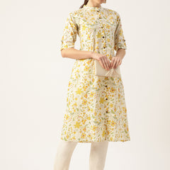Elegant A-Line Long Kurta for Women - Mandarin Collar with Button Detailing