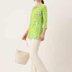 3/4 Sleeve Round Neck Vcut top Green3 Colour