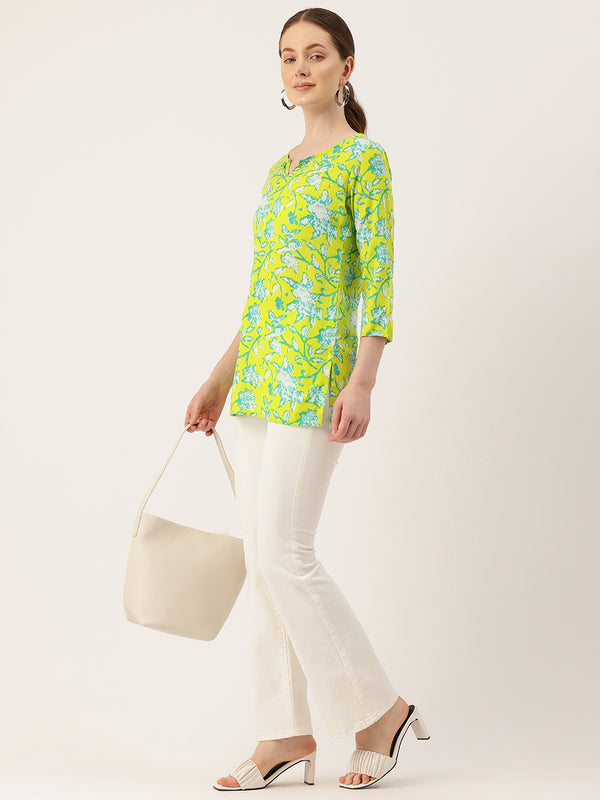 3/4 Sleeve Round Neck Vcut top Green3 Colour