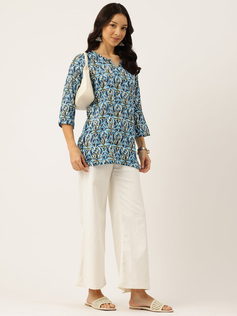 3/4 Sleeve Round Neck Vcut top Blue3 Colour