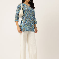 3/4 Sleeve Round Neck Vcut top Blue3 Colour