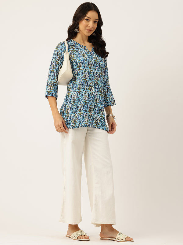 3/4 Sleeve Round Neck Vcut top Blue3 Colour