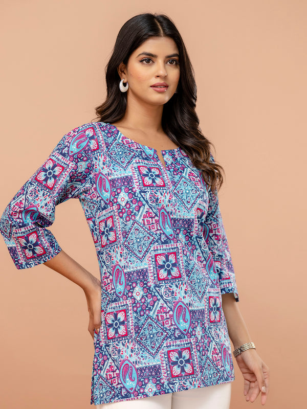 Elegant Printed Short Kurti – Soft Cotton, Everyday Style, Sizes S–XXL.