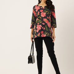 3/4 Sleeve Round Neck Vcut top Black2 Colour