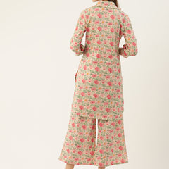 White Elegant Collared Co-Ord Set with Frill Detail & Elasticated Pants