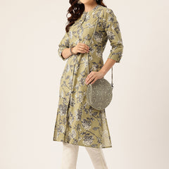 Elegant A-Line Long Kurta for Women - Mandarin Collar with Button Detailing