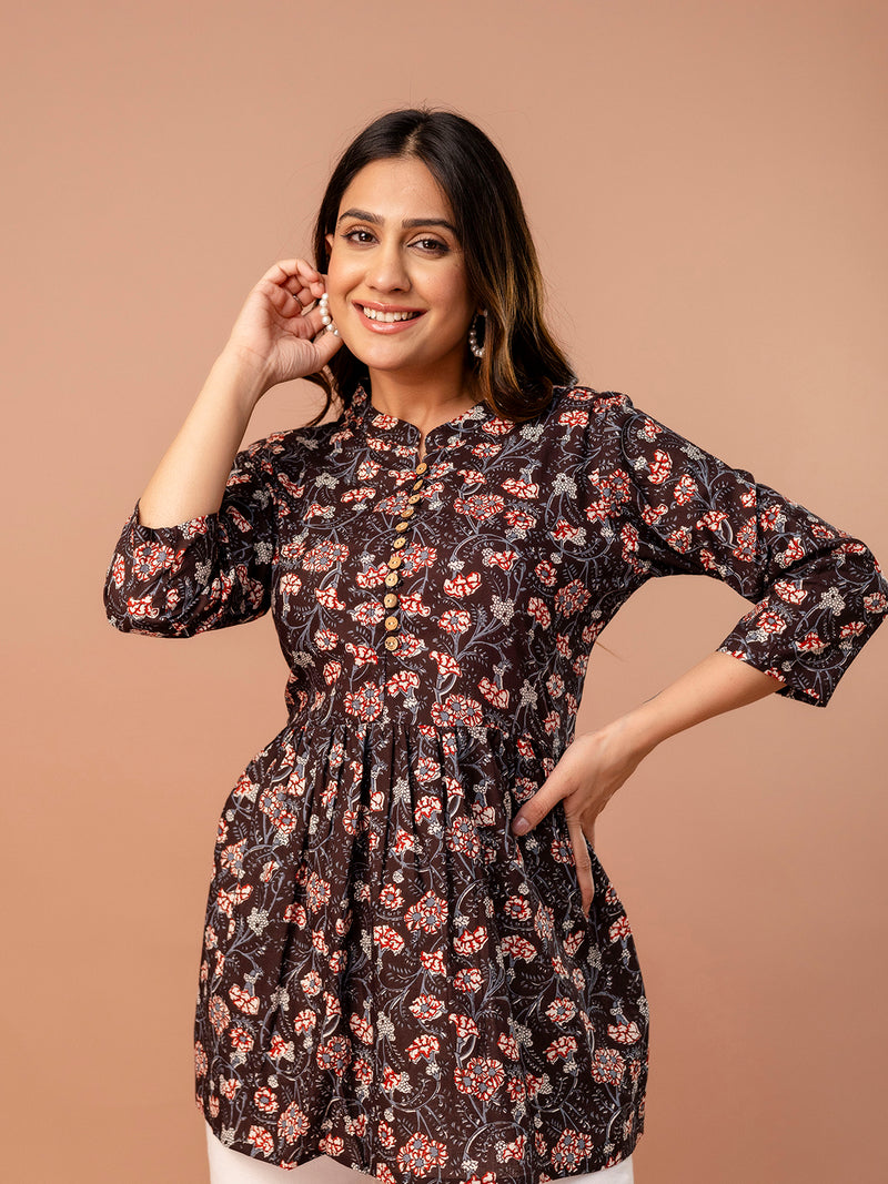 Top – Mandarin Collar, 3/4 Sleeves, Flattering Fit (Sizes S–XXL)