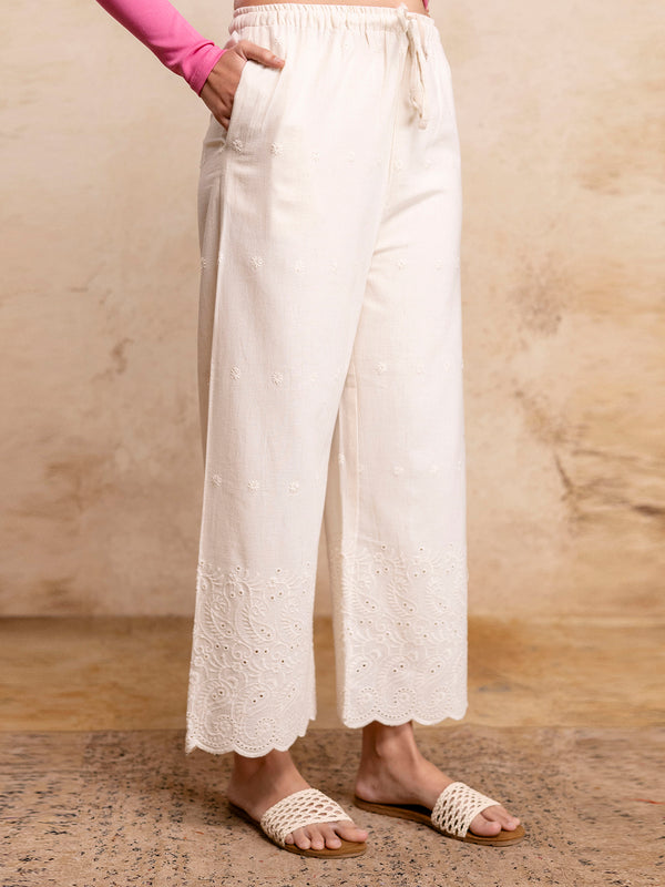 Women’s Cotton Embroidered Wide-Leg Palazzos | Soft, Breathable & Elegant