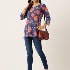 3/4 Sleeve Round Neck Vcut top BLue1 Colour